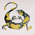 Salamander, Acryl auf Papier 40x40cm, 2003